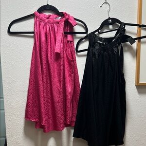 Pink and Black Sleeveless Tops
